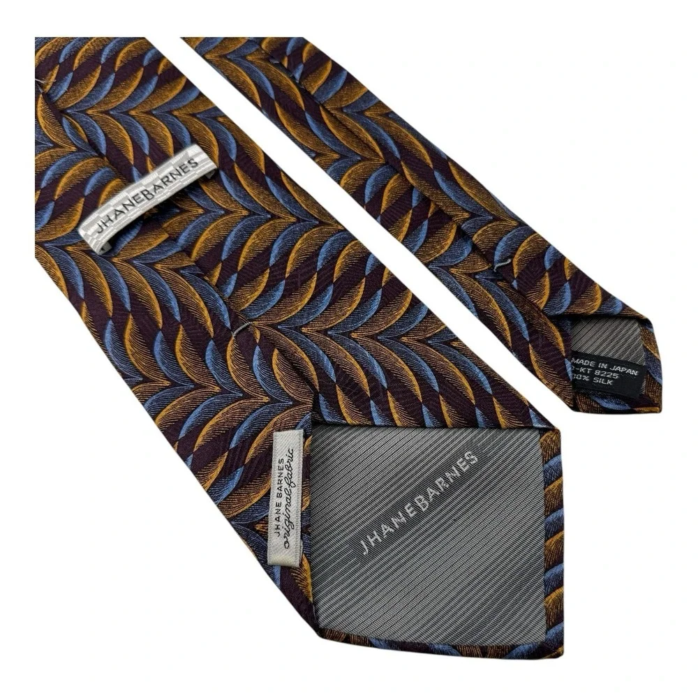 Jhane Barnes Silk‎ Tie Brown Blue Abstract Design 4